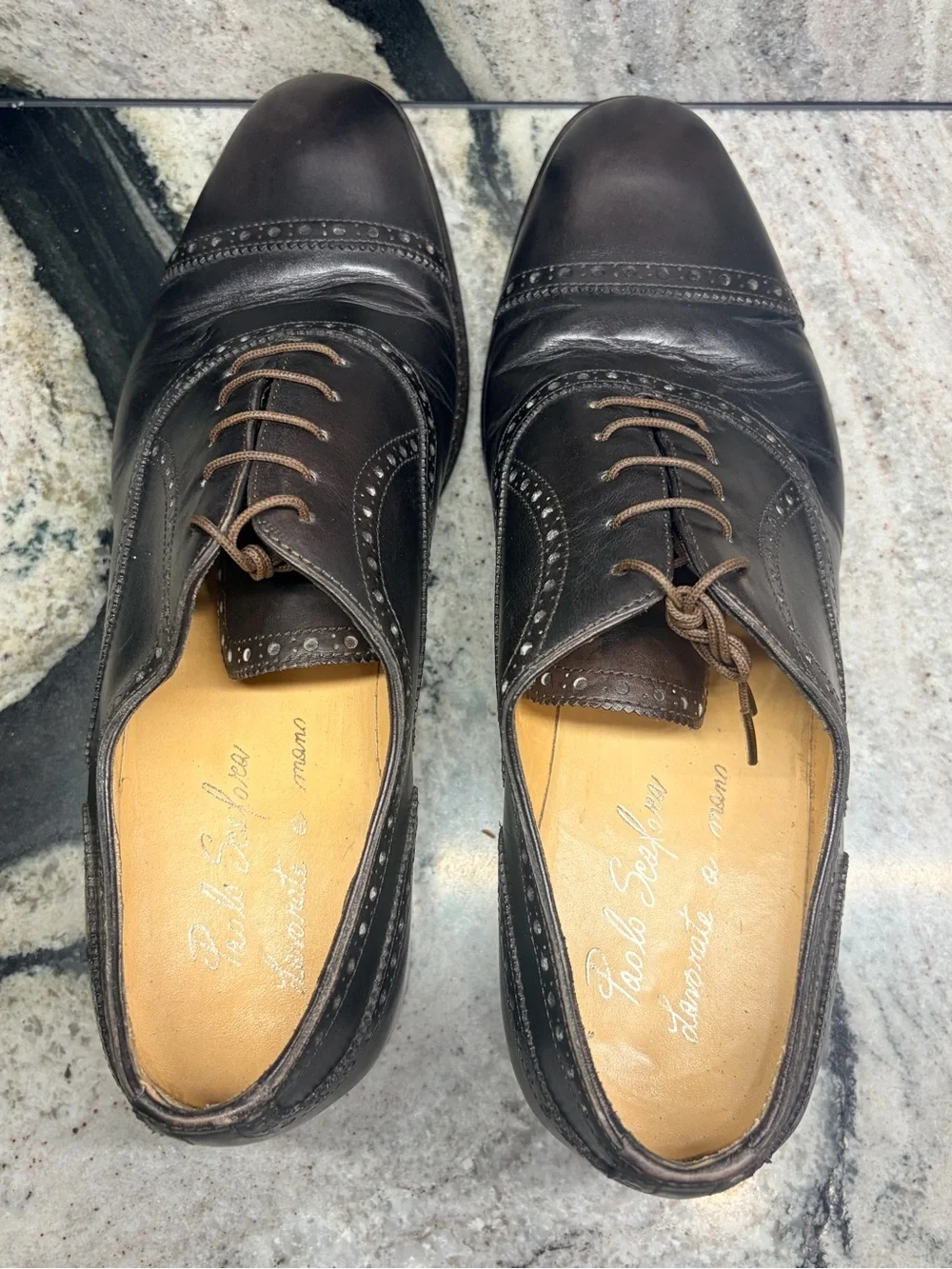 Paolo Scafora Napoli Men’s 10 Brown Leather Brogue Oxford Shoes Italy UK 9